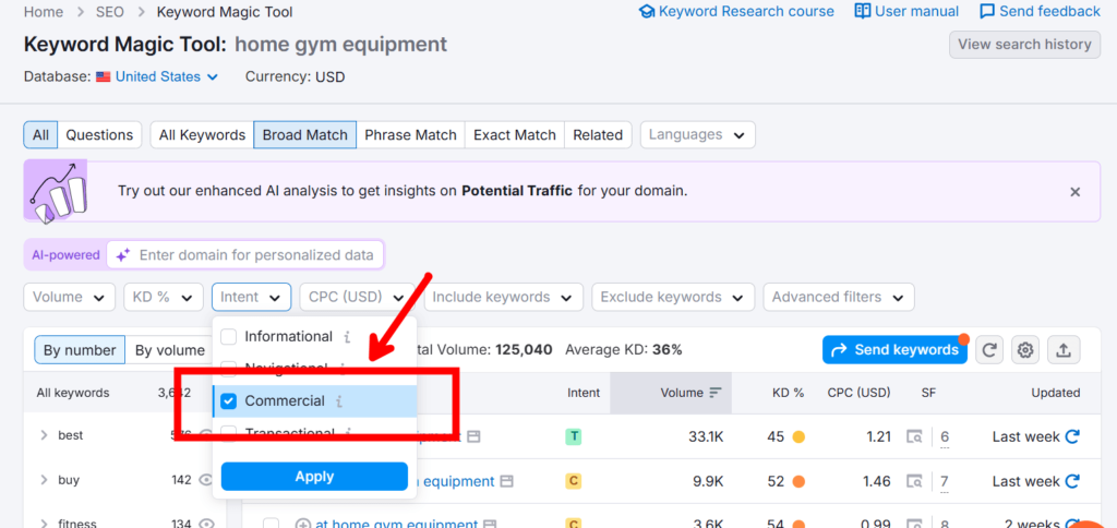 Semrush Keyword Magic Tool