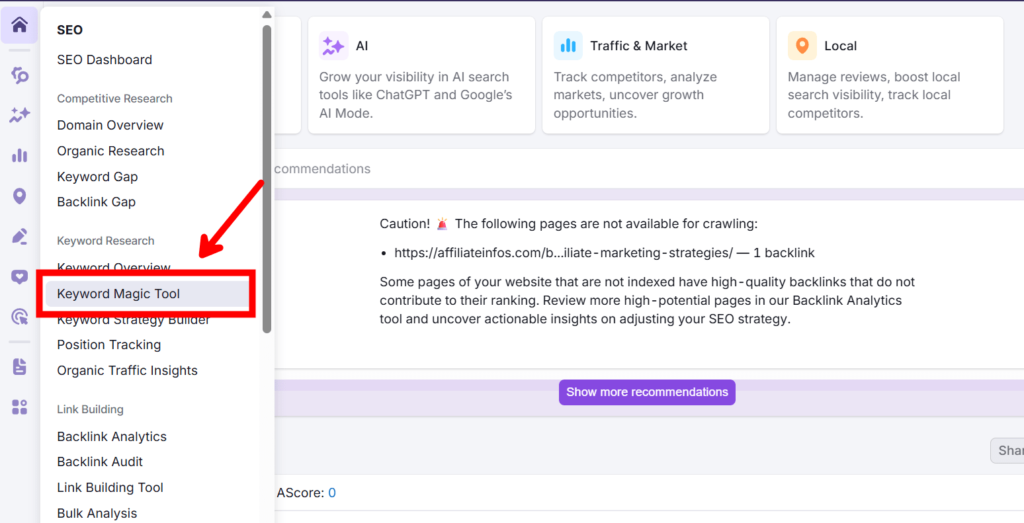  Semrush Keyword Magic Tool